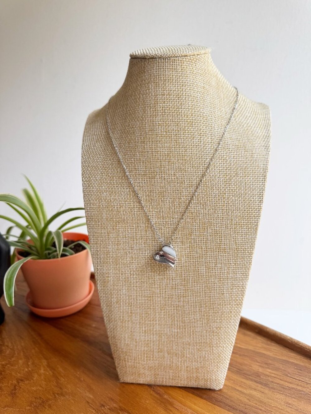 Silver Crystal Cut Out Puffed Heart Pendant Necklace